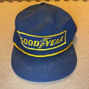 Goodyear Trucker Hat Mens OSFA Navy Blue #1 In Racing Snapback Rope Cap Vintage